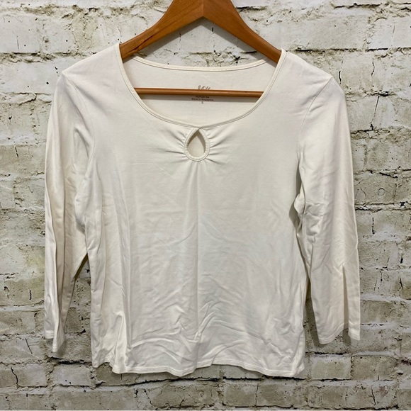 J Jill Cream 3/4 Sleeve Keyhole Tee Shirt - Picture 1 of 4